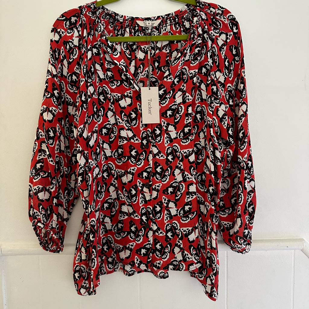 Nwt Tucker Silk Red & Black Butterfly Top M